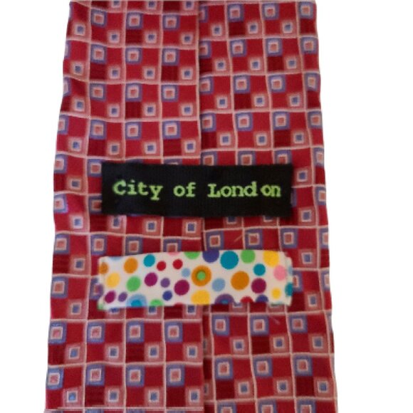 City of London Red Silk Power Tie Mens Necktie Blue Squares Business Made USA - Picture 2 of 5